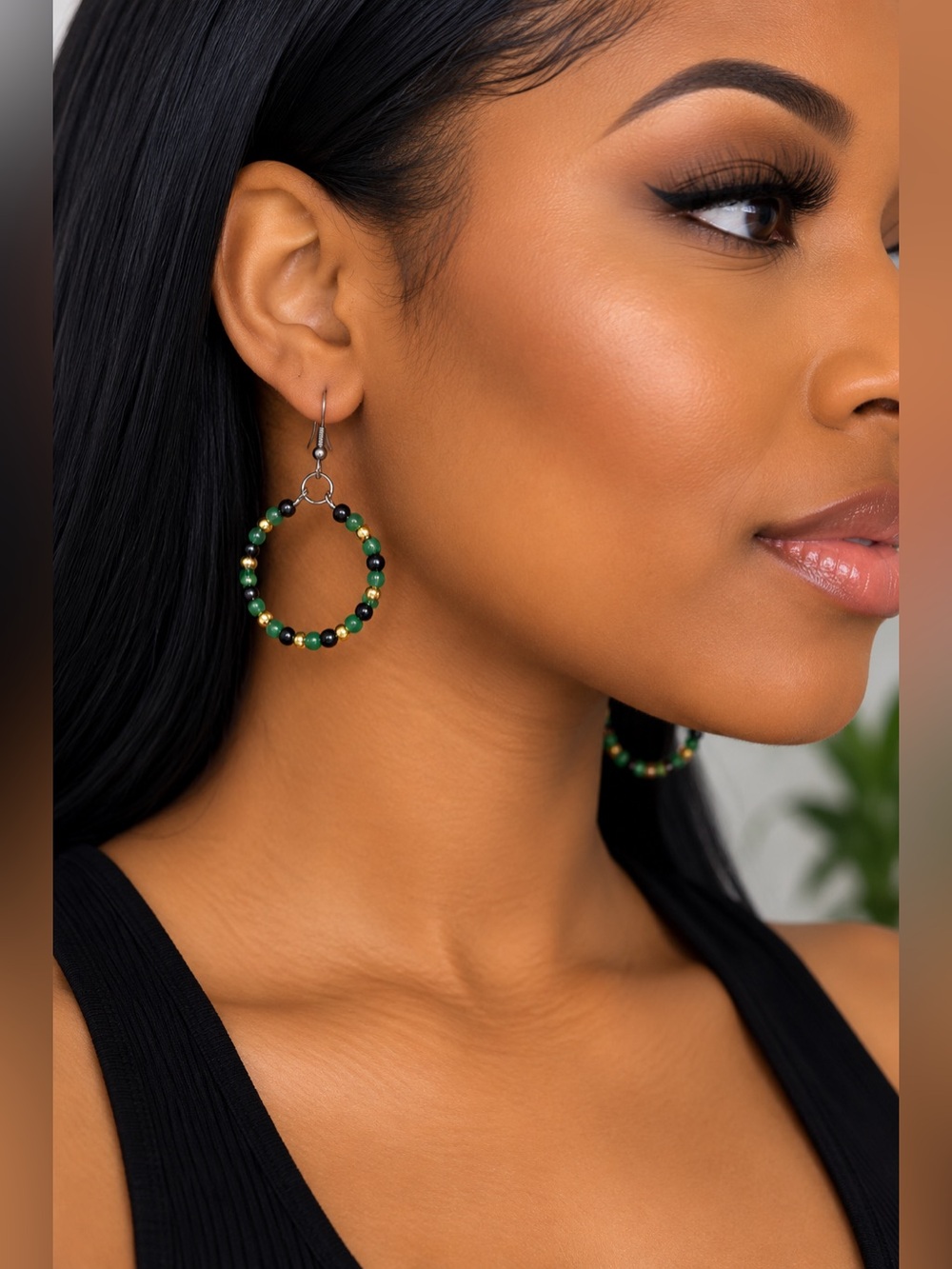 Elegant Jamaican Beaded Hoop Earrings